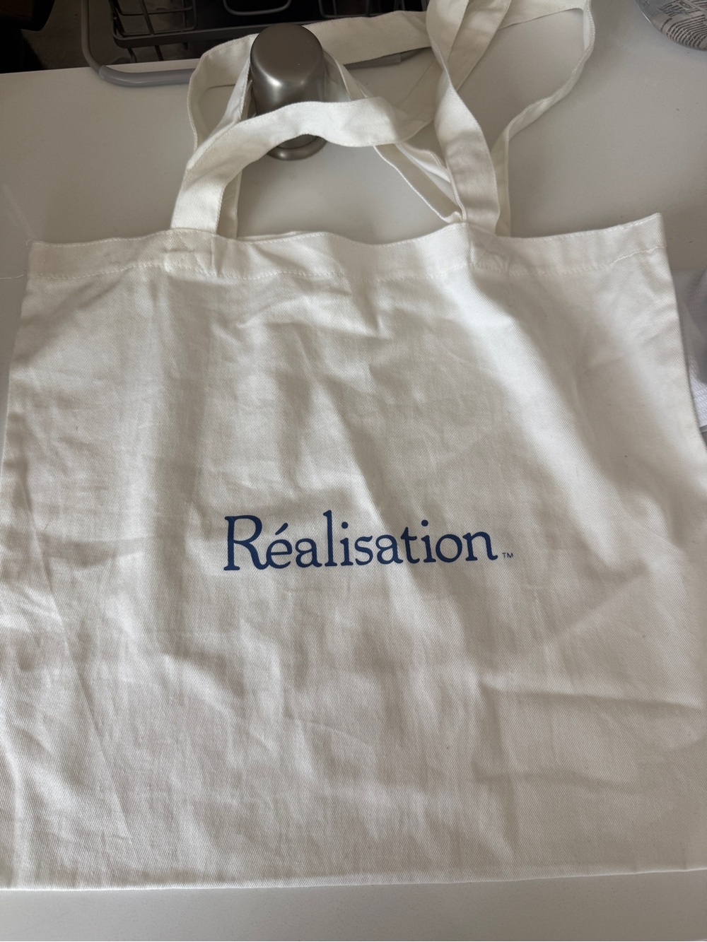 Realisation Par White Cotton Tote with Blue Logo